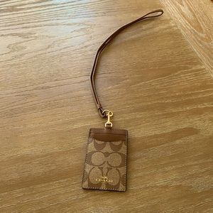 COACH ID LANYARD CARD HOLDER WALLET IN SIGNATURE CANVAS BROWN